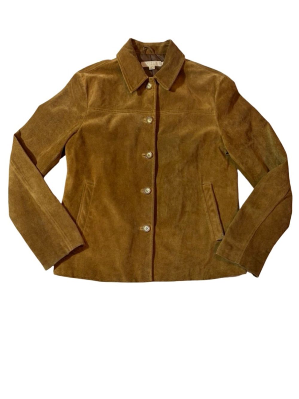 Vintage J. Crew Brown Suede Leather Jacket Minimalist Button Front Coat Women’s